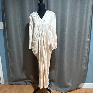 Peach Satin Floral Kaftan Dress